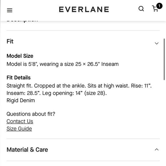 NWT Everlane 90’s Cheeky Jean in Grey sz 26 CROP - Picture 5 of 11